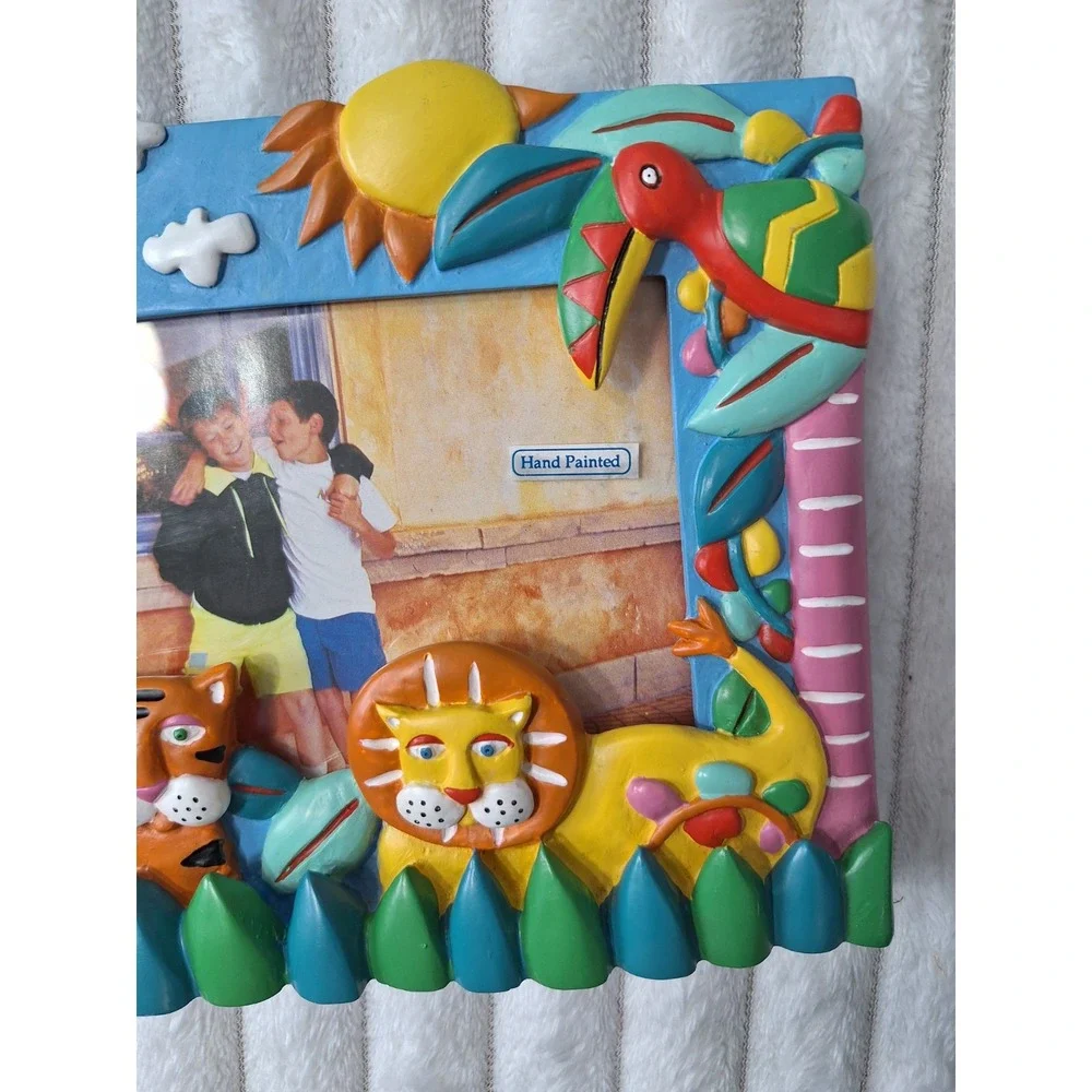 Vtg Terragrafics Vibrant Jungle Animals‎ Photo Frame 4X6 Hand Painted Lion Tiger